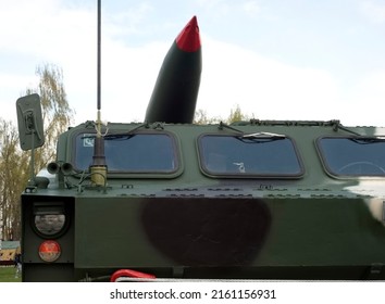 Belarus. Minsk. May 8, 2022. Exhibition Of Military Equipment. OTR-21 Tochka Is A Soviet Tactical Ballistic Missile. Its GRAU Designation Is 9K79; Its NATO Reporting Name Is SS-21 Scarab.