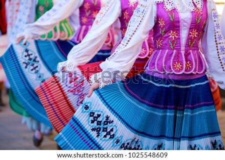 Belarus national dancers authentic costume in folklore parade