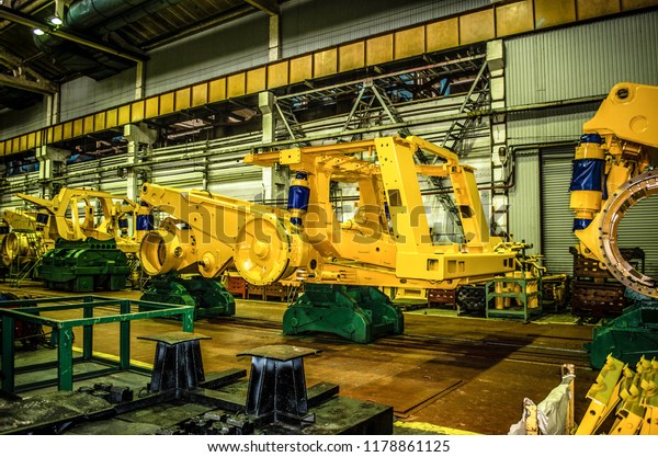  BELARUS, Zhodino - JULY 30,2017:Plant for the\
production of heavy dump trucks Belaz. Belaz is a Belarusian\
manufacturer of haulage and earthmoving equipment, dump trucks,\
haul trucks, heavy equipment