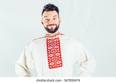 Belarusian Slavic Man In National Costume Smiling