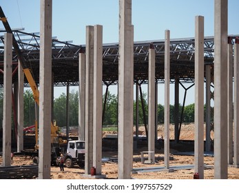 belarus,minsk,2021.reinforced concrete structures pillars during the construction of a shopping center