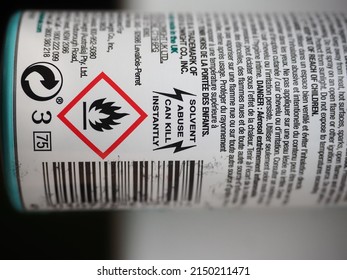 Belarus,Minsk,2022. Dry shampoo for hair brand Batiste  . warning lettering solvent abuse can kill instantly