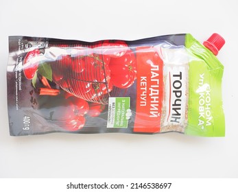 Belarus,Minsk,2022. Tomato Ketchup Package Nestle Brand Bright Label