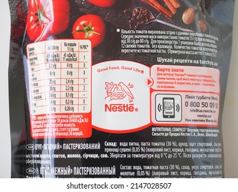 Belarus,Minsk,2022. Tomato Ketchup Package Nestle Brand Bright Label