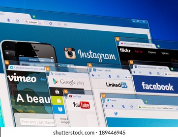 BELCHATOW, POLAND - APRIL 11, 2014: Photo Of Social Network Homepage On A Monitor Screen.