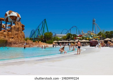 Belek, Antalya, Turkey - May 15, 2021: The Land Of Legends Theme Park In Belek. Wave Shock Pool With Artificial Waves