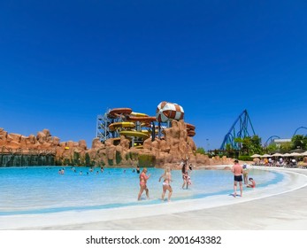 Belek, Antalya, Turkey - May 15, 2021: The Land Of Legends Theme Park In Belek. Wave Shock Pool With Artificial Waves