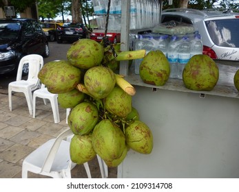 Belem Para Brazil 02 07 2016: Cart selling coconut and chilled coconut water to tourists