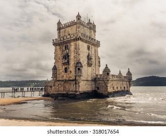 Belem Tower Is A Fortified Tower Located In Lisbon, Portugal