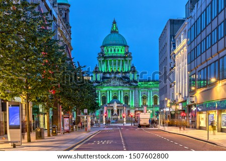 The Belfast City Hall at Donegall Square in Belfast, Northern Ireland at Night