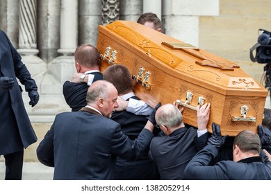 Belfast, County Antrim, UK April/24/2019  Coffin of murdered journalist Lyra McKee being carried into Saint Anne's Cathedral 
