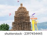 Belfast, Northern, Ireland. 11th July, 2017. Large bonfire built in Ravenscroft Avenue for the annual 12th July celebrations, subject to court injunction preventing any further building
