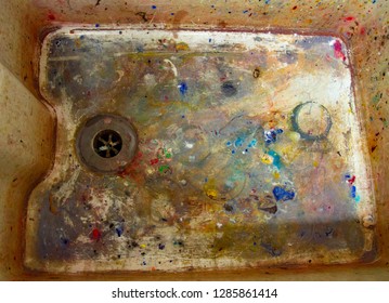 Belfast Sink Stained By Various Colours Of Paint