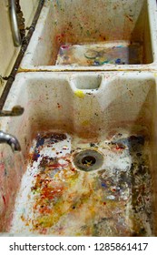 Belfast Sink Stained By Various Colours Of Paint