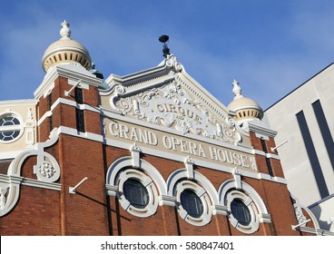 BELFAST, UK - 15TH SEPTEMBER 2016; Facade Of The Lyric Theatre In Belfast Under Blue Skies