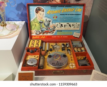 BELFAST, UK - CIRCA JUNE 2018: The Gilbert 238 Atomic Energy Lab From 1951 Is The Most Dangerous Toy, As It Contained Uranium Ore Samples And Radioactive Isotopes. Seen At The Ulster Museum.