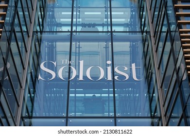 Belfast, UK- Feb 19, 2022: The  Sign For The Soloist Office Building In Belfast City Centre.