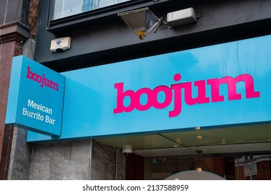 Belfast, UK- Feb 19, 2022: The Sign For Boojum Mexican Burrito Bar In Belfast Northern Ireland.