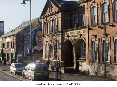 Belfast,Northern Ireland- JANUARY 20, 2016:  Shankill Area Of Belfast, With View Of A Mural Depicting Bobby Sands, Of The Provisional Irish Republican Army Who Died On Hunger Strike While Imprisoned.