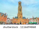 The Belfry of Bruges, a medieval bell tower in West Flanders Province of Belgium