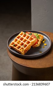 Belgian Cheese Waffles With Guacamole, Tomato And Syrup