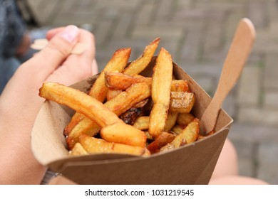 Belgian Fries Street Food In Amsterdam, Netherlands.