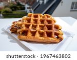 Belgian sugar waffles  served outdoor in beautiful Belgian village De Haan