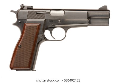 A Belgian-made 9mm semi-automatic military pistol.