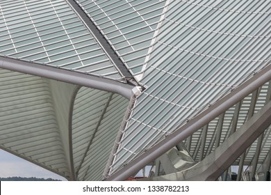 Liège, Belgium - 06 23 2017: Beautiful Architecture From The Liège-Guillemins Railway Station. The Design Is From Architect Santiago Calatrava