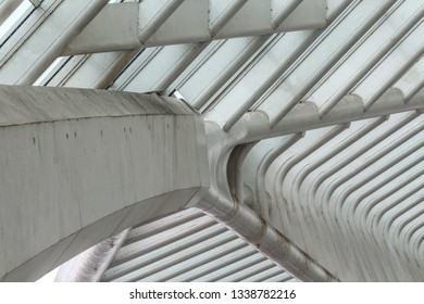 Liège, Belgium - 06 23 2017: Beautiful Architecture From The Liège-Guillemins Railway Station. The Design Is From Architect Santiago Calatrava