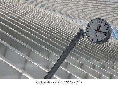 Liège, Belgium, 7 July 2018: Shadows And Lights On Concrete Constructions Of Liège-Guillemins Railway Station 