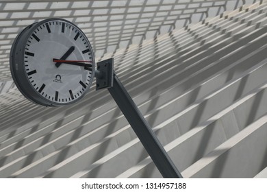 Liège, Belgium, 7 July 2018: Shadows And Lights On Concrete Constructions Of Liège-Guillemins Railway Station 