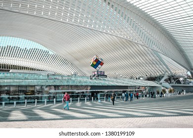 Liège, Belgium - April 14, 2019: Liège-Guillemins Railway Station Designed By The Architect Santiago Calatrava