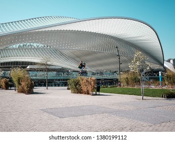 Liège, Belgium - April 14, 2019: Liège-Guillemins Railway Station Designed By The Architect Santiago Calatrava