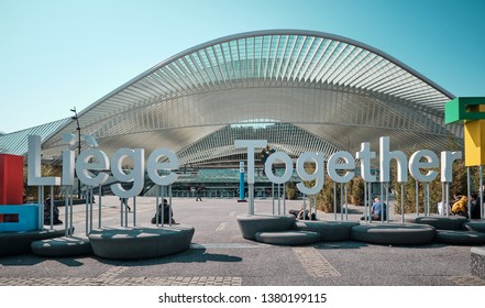 Liège, Belgium - April 14, 2019: Liège-Guillemins Railway Station Designed By The Architect Santiago Calatrava