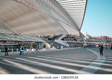 Liège, Belgium - April 14, 2019: Liège-Guillemins Railway Station Designed By The Architect Santiago Calatrava