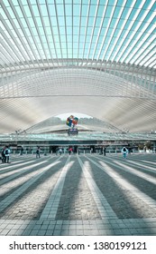 Liège, Belgium - April 14, 2019: Liège-Guillemins Railway Station Designed By The Architect Santiago Calatrava