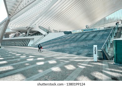 Liège, Belgium - April 14, 2019: Liège-Guillemins Railway Station Designed By The Architect Santiago Calatrava