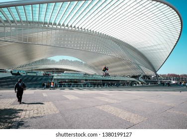 Liège, Belgium - April 14, 2019: Liège-Guillemins Railway Station Designed By The Architect Santiago Calatrava