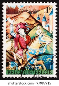 BELGIUM - CIRCA 1967: A Stamp Printed In The Belgium Shows Caesar Crossing Rubicon, 15th Century Tapestry, Circa 1967