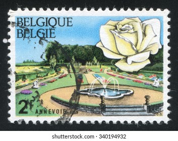 BELGIUM - CIRCA 1969: A stamp printed by Belgium, shows Annevoie Garden and Pascali Rose, circa 1969