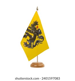 Belgium Flanders Flag, small wooden flemish table flag, isolated on white background