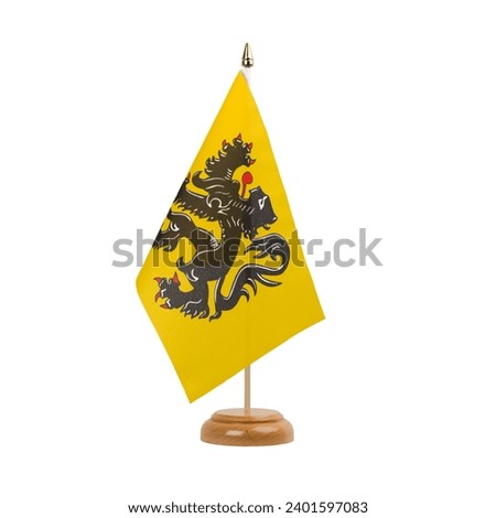 Belgium Flanders Flag, small wooden flemish table flag, isolated on white background