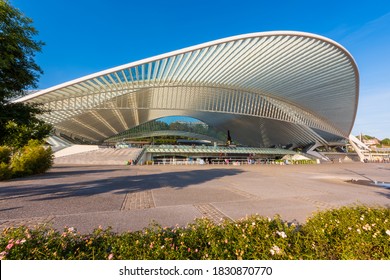 Liège, Belgium - September 13, 2020: Liège Guillemins Railway Station In Liège, Belgium. It Was Designed By Architect Santiago Calatrava And Opened In 2009.