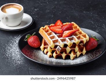 Belgium waffles Homemade waffles with strawberries