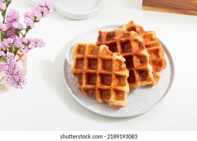 Belgium Waffles Isolated On White Background. Cafe Menu. Bakery Menu. Coffee Shop. Fresh Bakery. Homemade Waffles. Dessert. Delicious Food. 