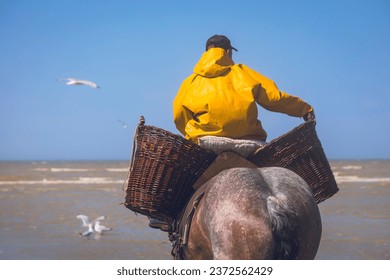 Belgium, West Flanders, Koksijde, Oostduinkerke;, prawn fishing on horseback Intangible Cultural Heritage of Humanity by Unesco