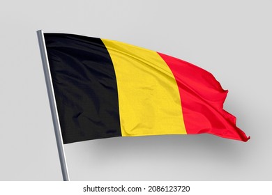 Belgium's flag is isolated on a white background. flag symbols of Belgium. close up of a Belgian flag waving in the wind. - Shutterstock ID 2086123720