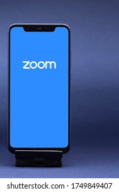 Belgorod , Russia - MAY, 29, 2020: Zoom Communications App And Logo On Screen. Popular Video Conference Application Icon On A Mobile Device