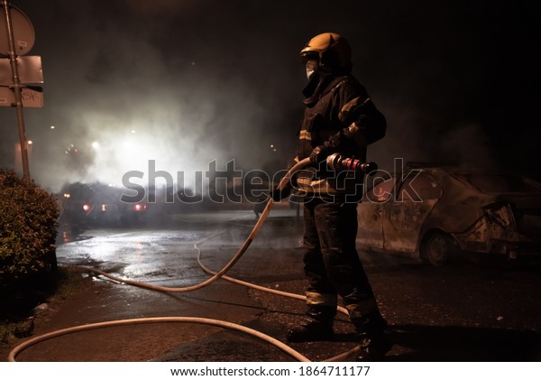 Belgrade Serbia 08072020 Firefighter Trying Put Stock Photo (edit Now 